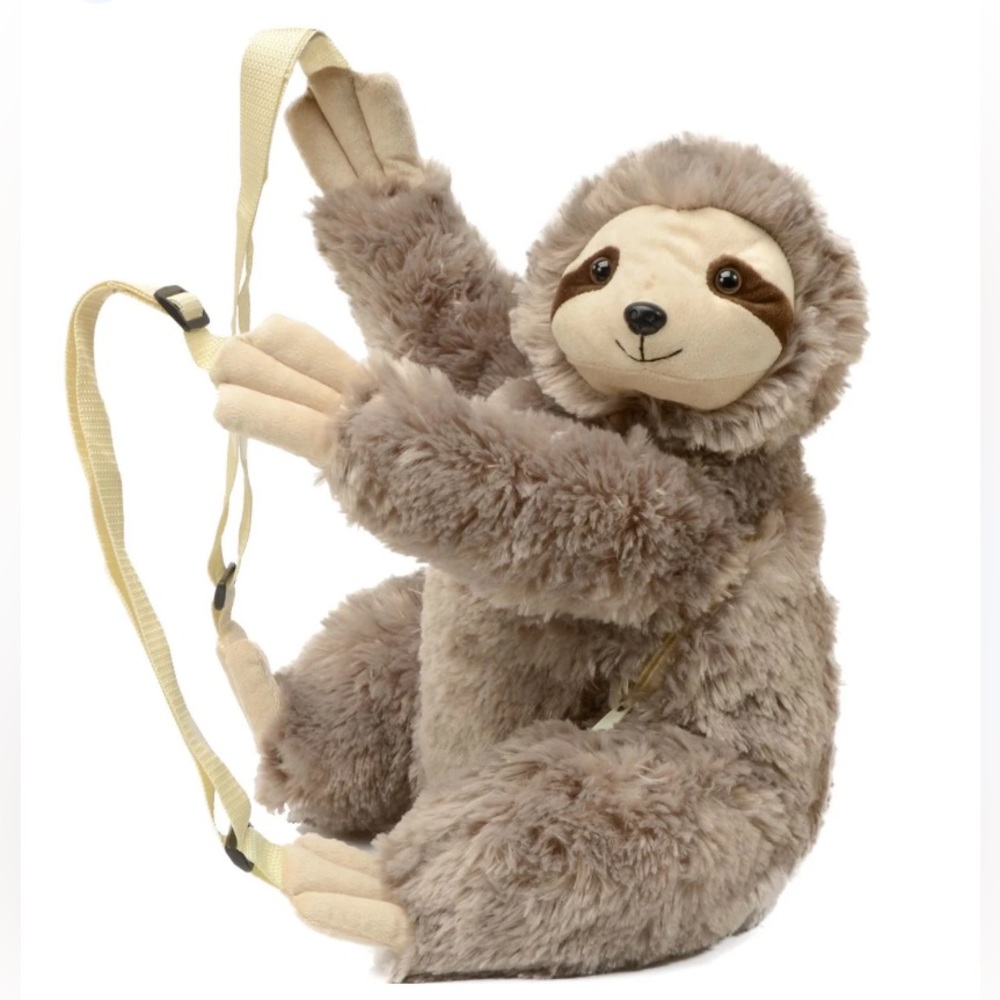 Unipak 19" Kiwi Grey Tan Kids Furry Plush Sloth Hug Zipper Backpack Nature Anima